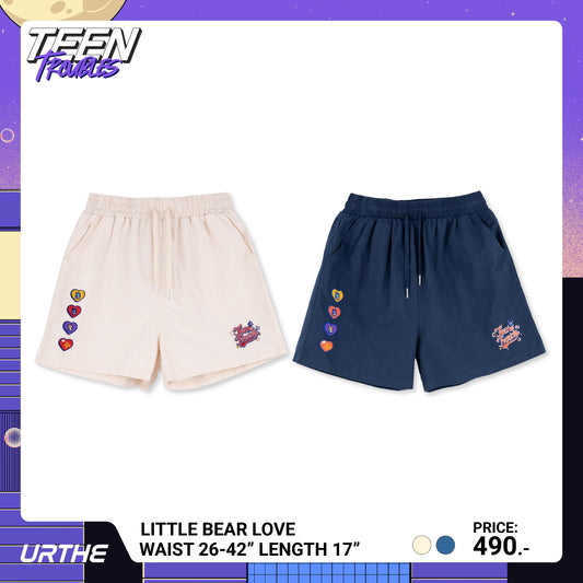 URTHE - กางเกง ขาสั้น ผ้าร่ม ปักลาย รุ่น LITTLE BEAR LOVE Col. TEEN TROUBLES