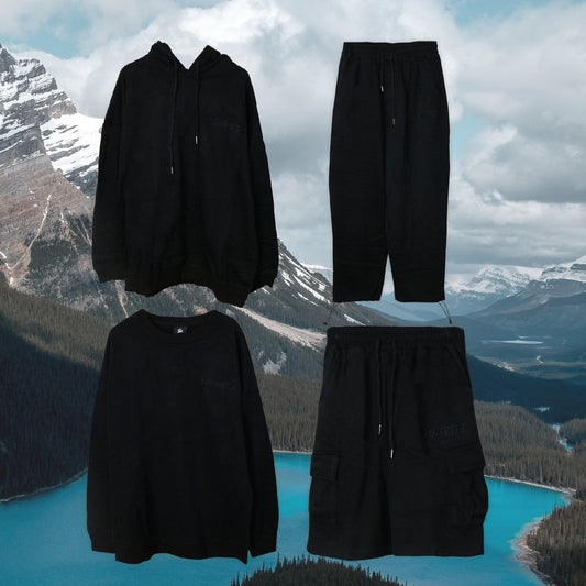 URTHE- ชุดเซ็ต เสื้อฮู้ดดี้ แขนยาว กันหนาว สีดำ รุ่น HOODIE SWEATER BLACK SET