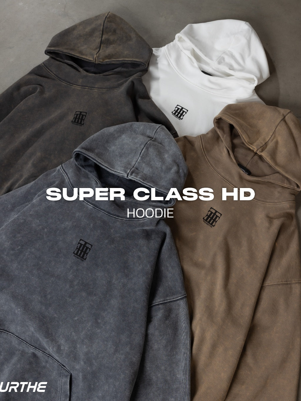URTHE - เสื้อฮู้ด ผ้าฟอก สกรีนลาย รุ่น SUPER CLASS HD