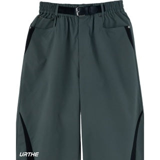 URTHE - กางเกงขายาว เอวยืด แต่งเข็มขัด รุ่น CUTOFF PANTS