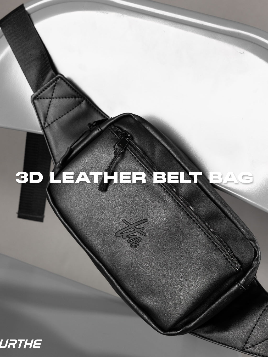 URTHE - กระเป๋าคาดเอว หนังเทียม ปั๊มโลโก้ 3D รุ่น 3D LEATHER BELT BAG