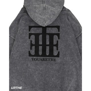 URTHE - เสื้อฮู้ด ผ้าฟอก สกรีนลาย รุ่น SUPER CLASS HD