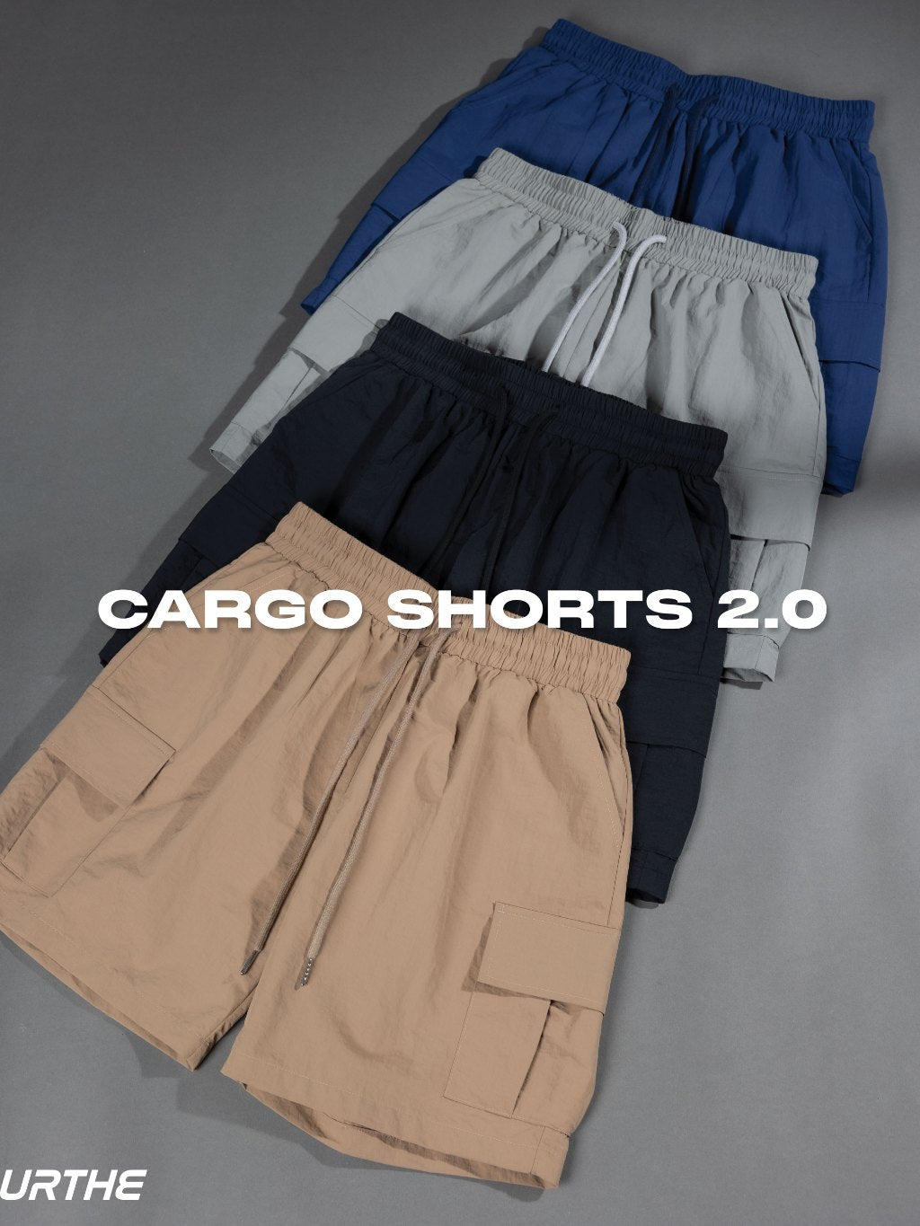 URTHE - กางเกงขาสั้น คาร์โก้ เอวยืด รุ่น CARGO SHORTS