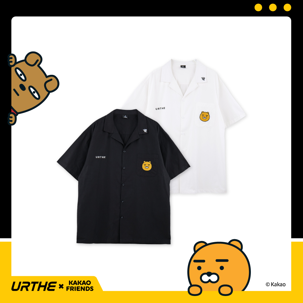 URTHE - เสื้อเชิ้ต แขนสั้น Oversize ปักลาย รุ่น SHIRT RYAN Col. URTHE x KAKAO FRIENDS