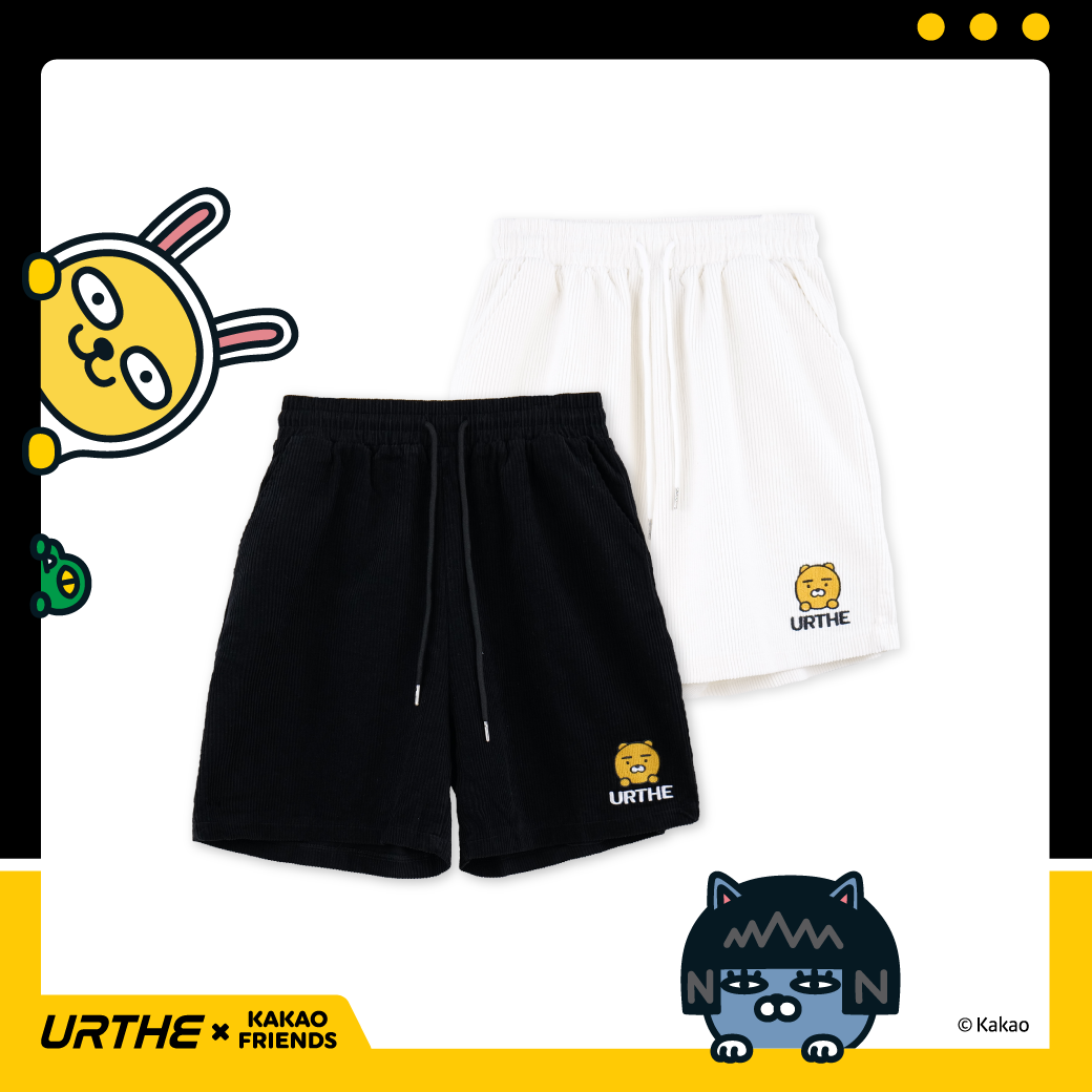 URTHE - กางเกง ขาสั้น ปักลาย รุ่น SHORTS RYAN Col. URTHE x KAKAO FRIENDS