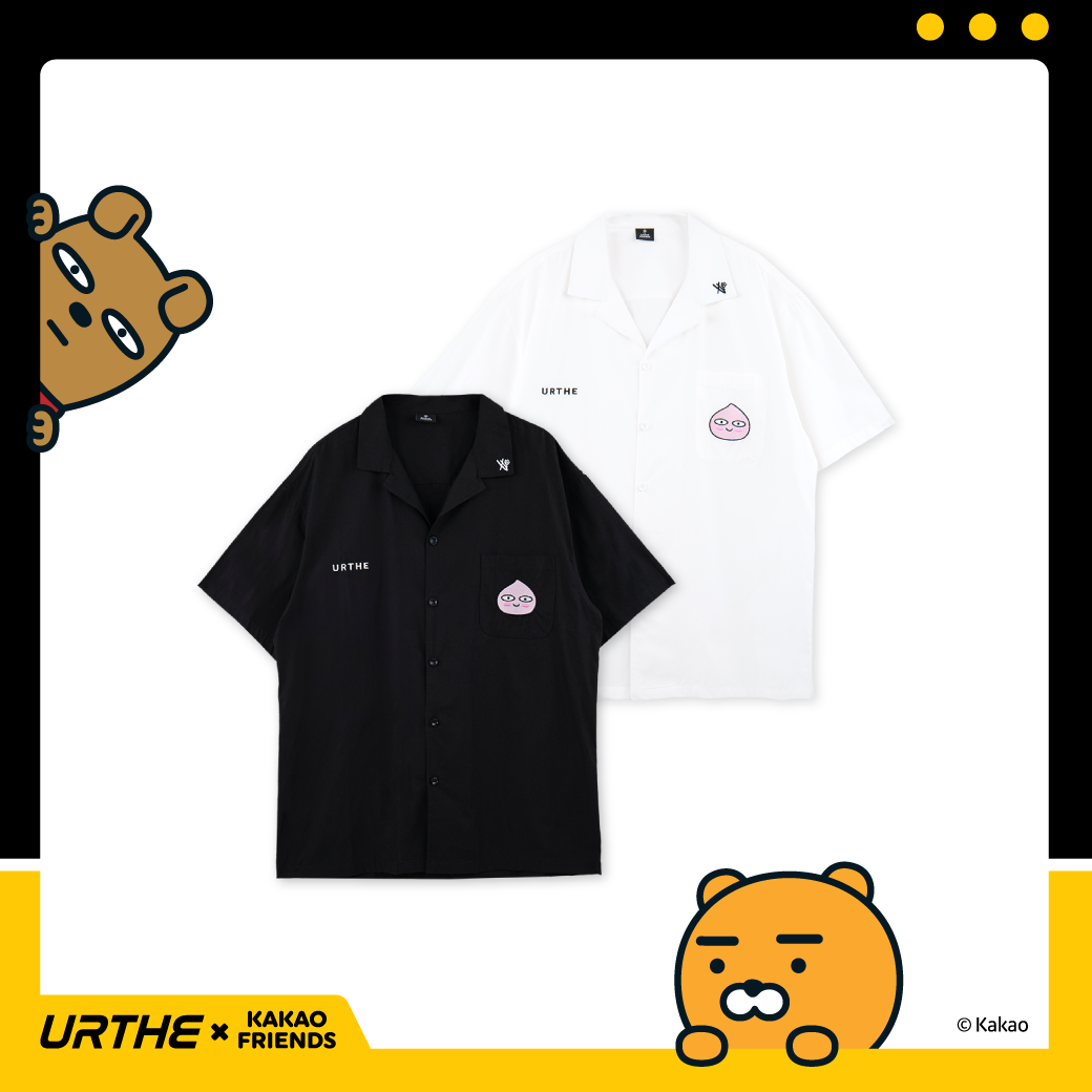 URTHE - เสื้อเชิ้ต แขนสั้น Oversize ปักลาย รุ่น SHIRT APEACH Col. URTHE x KAKAO FRIENDS