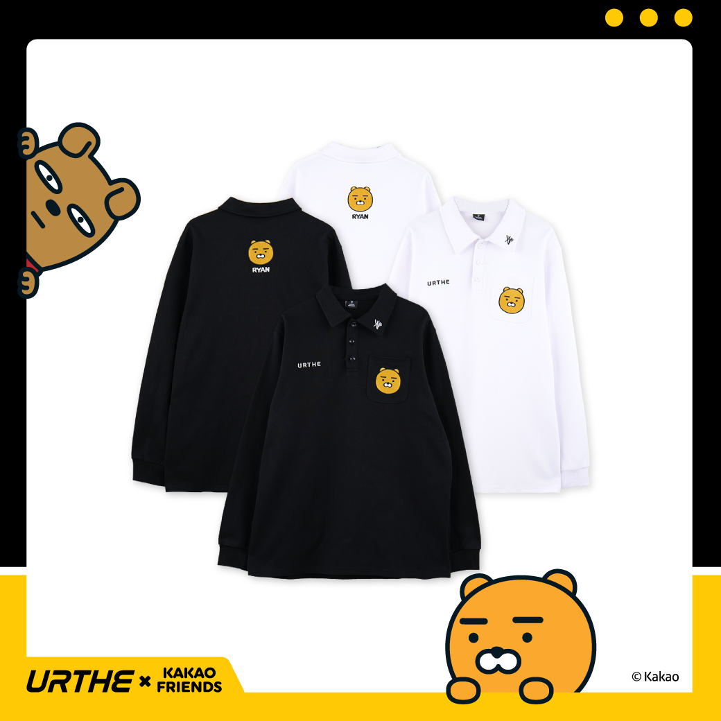 URTHE - เสื้อโปโล แขนยาว ปักลาย รุ่น POLO RYAN Col. URTHE x KAKAO FRIENDS