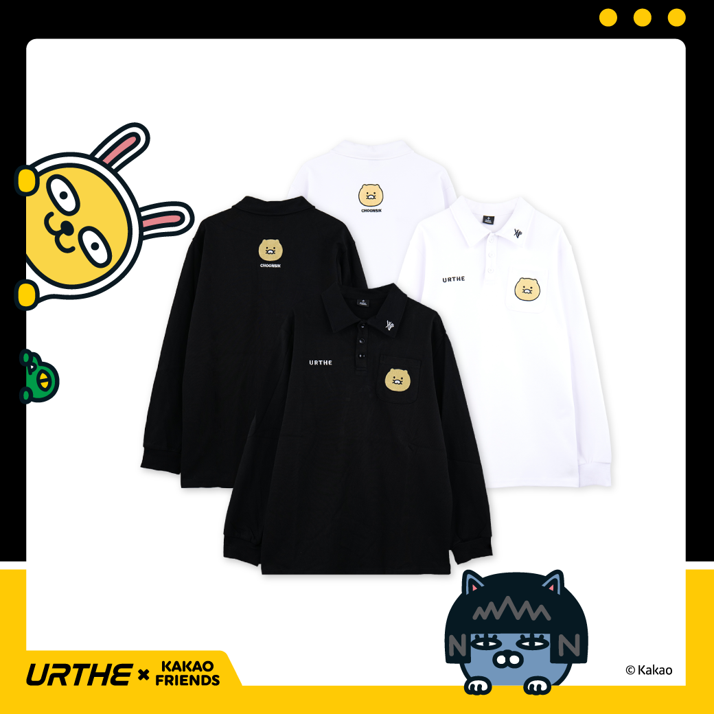 URTHE - เสื้อโปโล แขนยาว ปักลาย รุ่น POLO CHUNSIK Col. URTHE x KAKAO FRIENDS