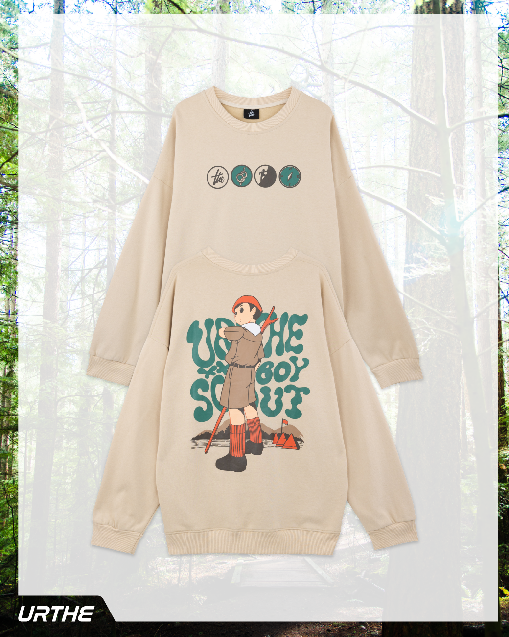 URTHE - เสื้อสเวตเตอร์ แขนยาว สกรีนลาย รุ่น BOY SCOUT SWEATER