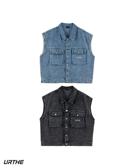 URTHE - เสื้อกั๊กยีนส์ เเขนกุด รุ่น DENIM VEST