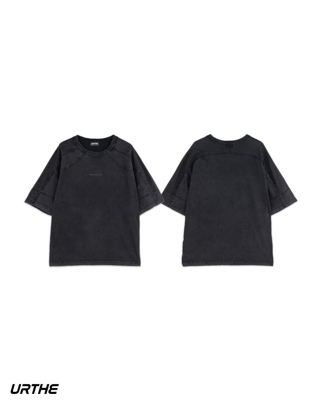 URTHE - เสื้อยืด เเขนสั้น ผ้าฟอก รุ่น MN CURV BOY / GIRL