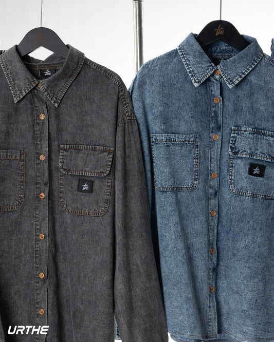 URTHE - เสื้อเชิ้ตยีนส์ แขนยาว Oversize รุ่น URTHE JEAN LONG