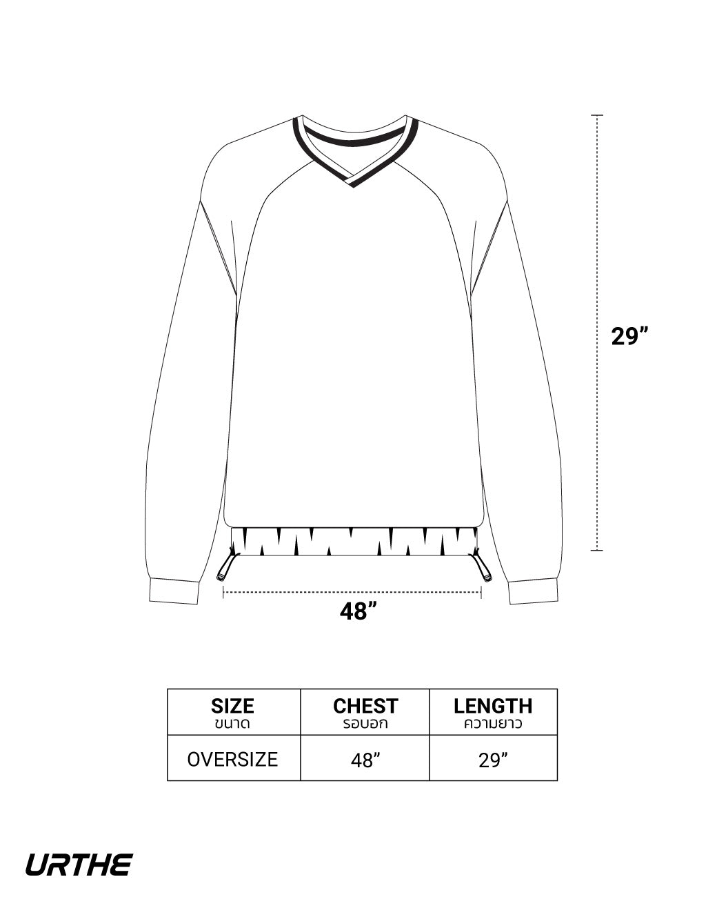 URTHE - สเวตเตอร์ Oversized คอวี แขนยาว สกรีนลาย รุ่น JS BKK