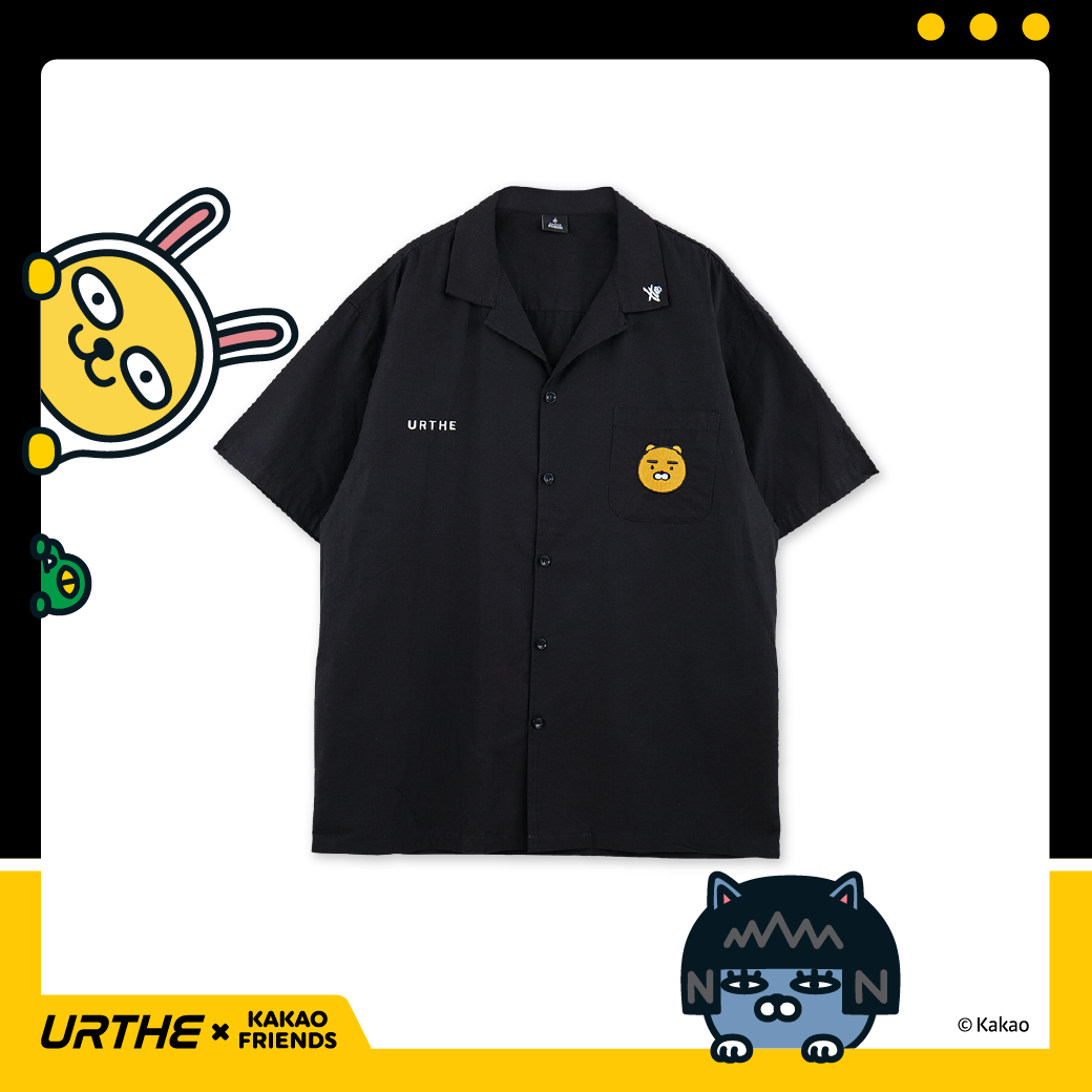 URTHE - เสื้อเชิ้ต แขนสั้น Oversize ปักลาย รุ่น SHIRT RYAN Col. URTHE x KAKAO FRIENDS