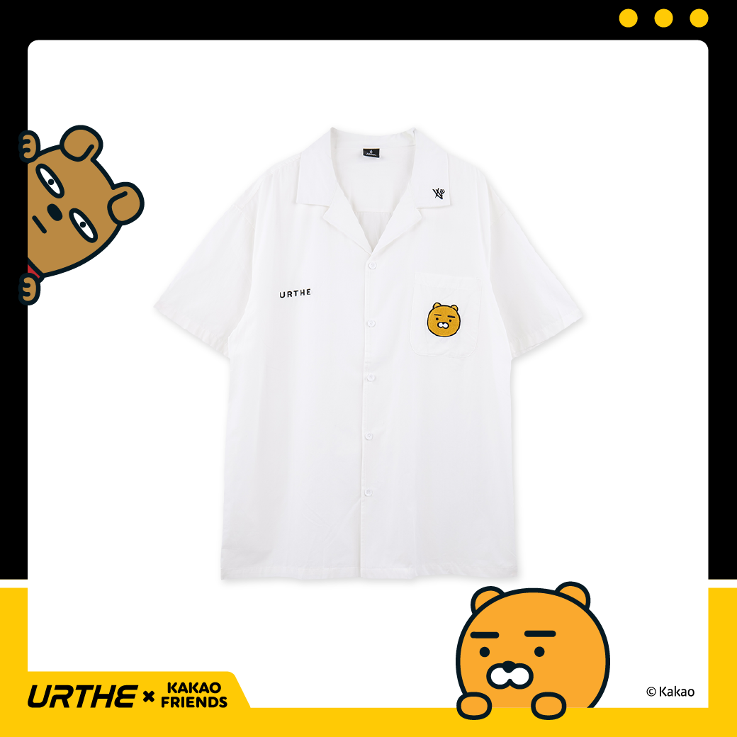 URTHE - เสื้อเชิ้ต แขนสั้น Oversize ปักลาย รุ่น SHIRT RYAN Col. URTHE x KAKAO FRIENDS