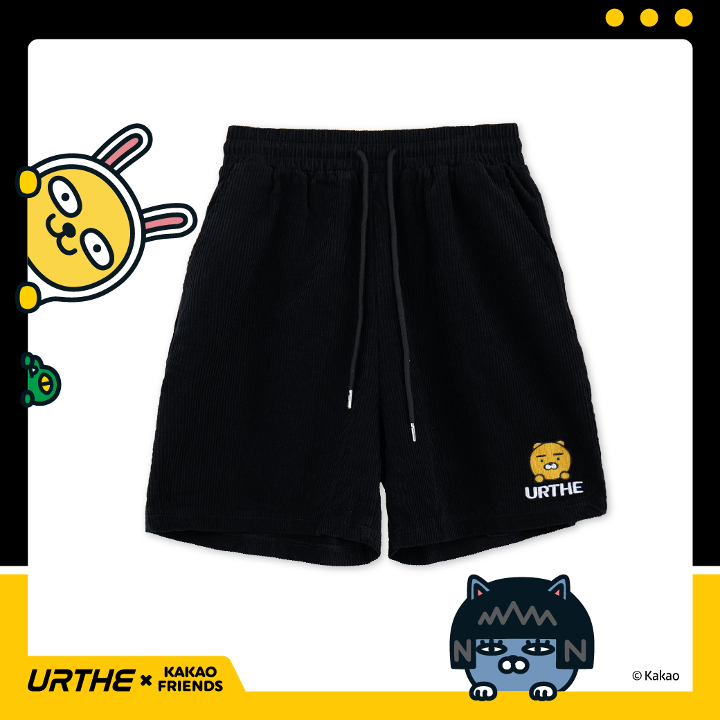 URTHE - กางเกง ขาสั้น ปักลาย รุ่น SHORTS RYAN Col. URTHE x KAKAO FRIENDS