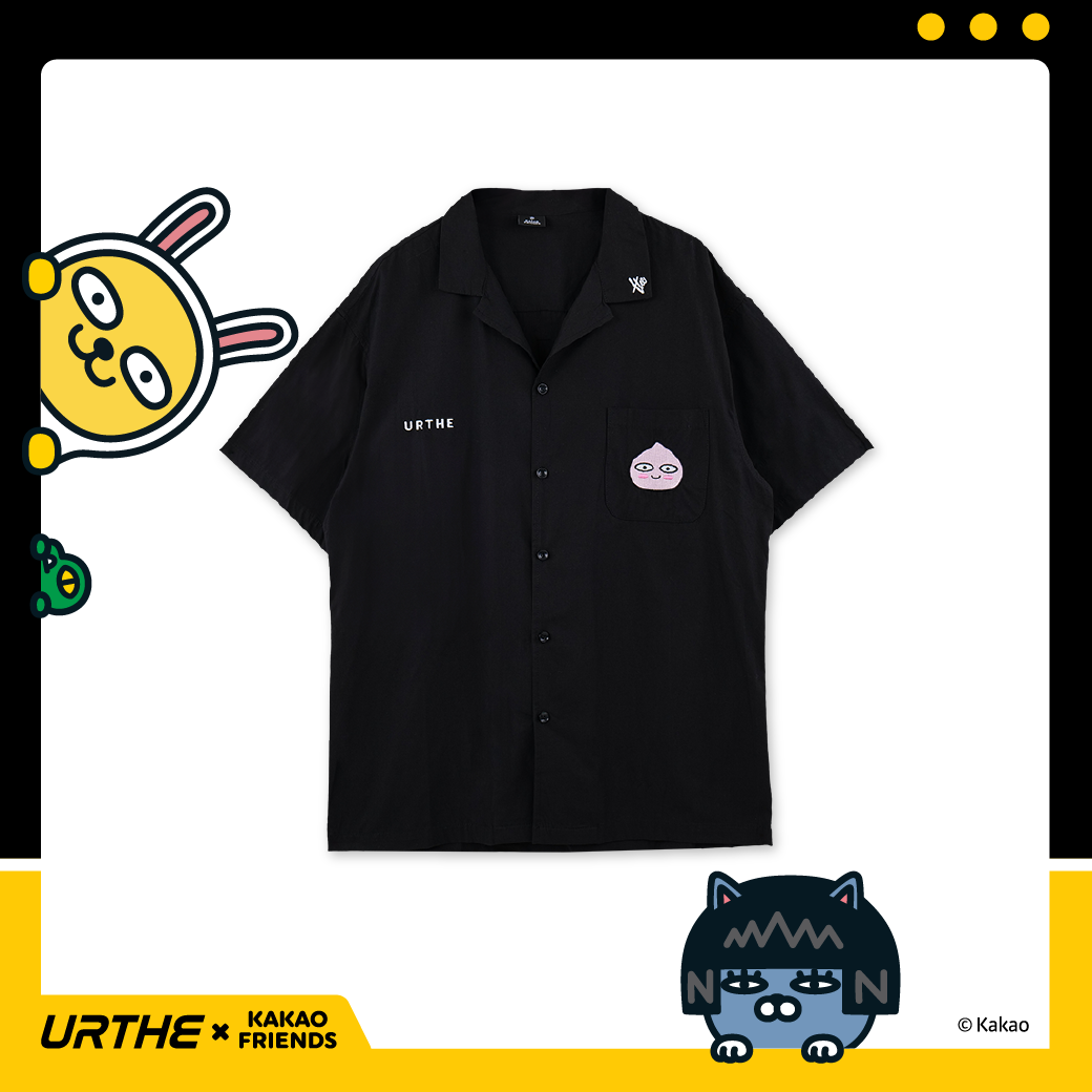 URTHE - เสื้อเชิ้ต แขนสั้น Oversize ปักลาย รุ่น SHIRT APEACH Col. URTHE x KAKAO FRIENDS