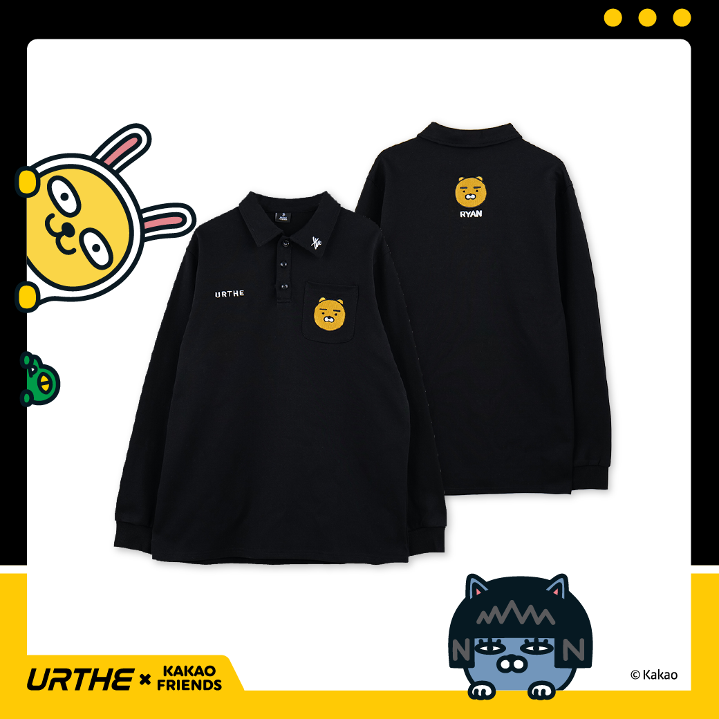 URTHE - เสื้อโปโล แขนยาว ปักลาย รุ่น POLO RYAN Col. URTHE x KAKAO FRIENDS