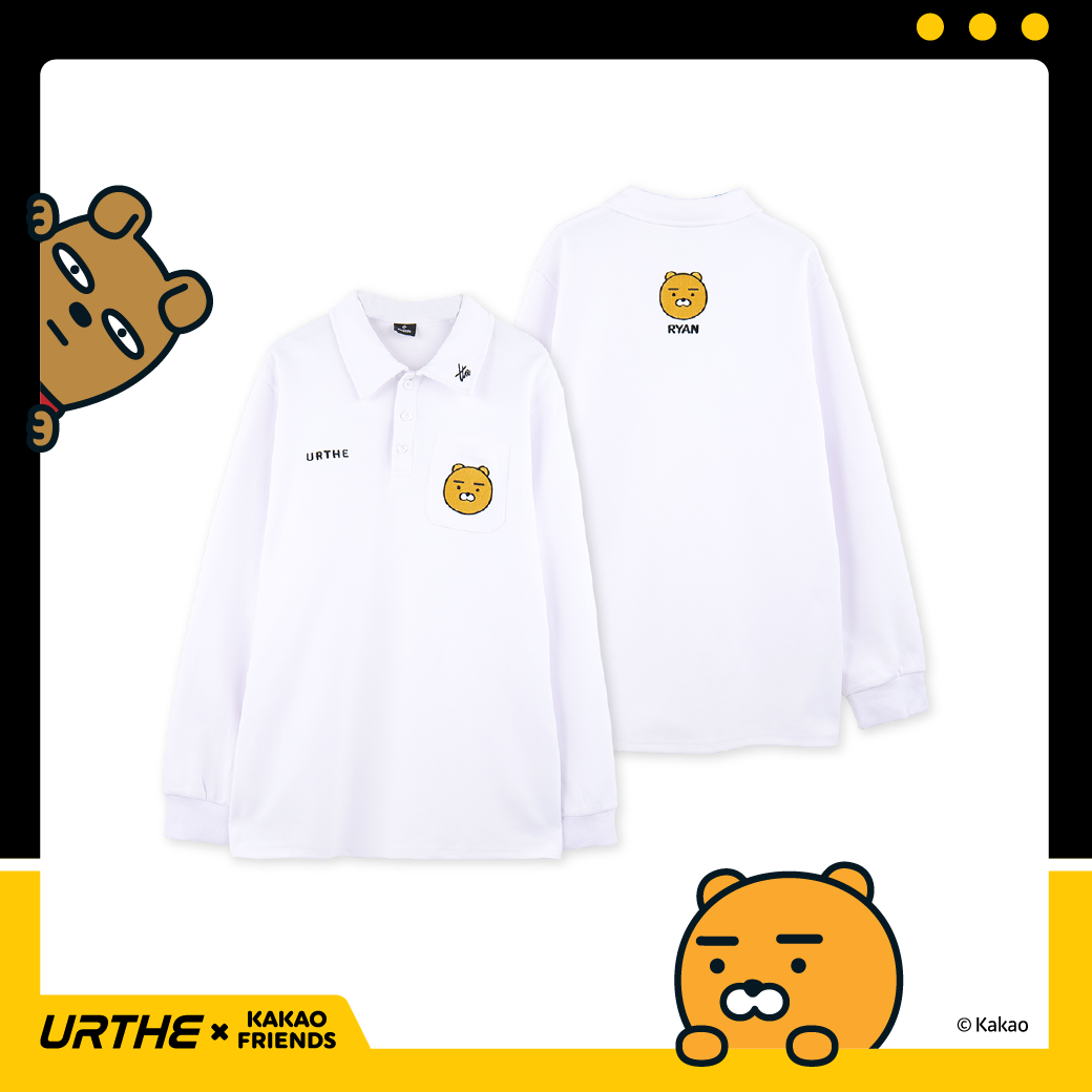 URTHE - เสื้อโปโล แขนยาว ปักลาย รุ่น POLO RYAN Col. URTHE x KAKAO FRIENDS