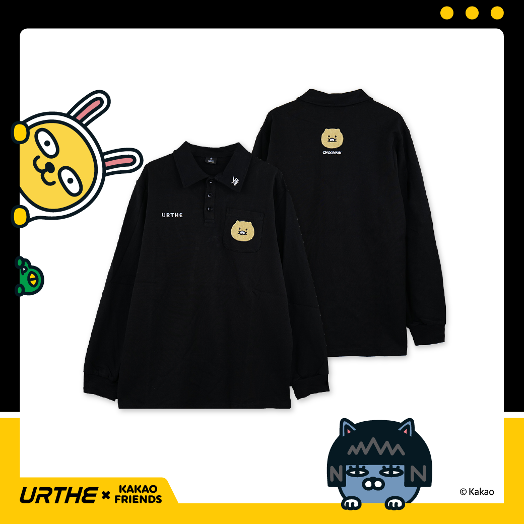 URTHE - เสื้อโปโล แขนยาว ปักลาย รุ่น POLO CHUNSIK Col. URTHE x KAKAO FRIENDS