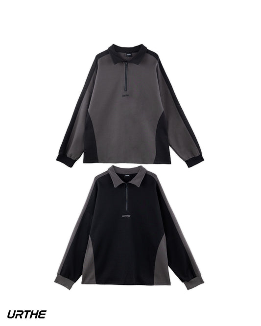 URTHE - เสื้อโปโล Oversized เเขนยาว รุ่น POLO ZIP SWEATER