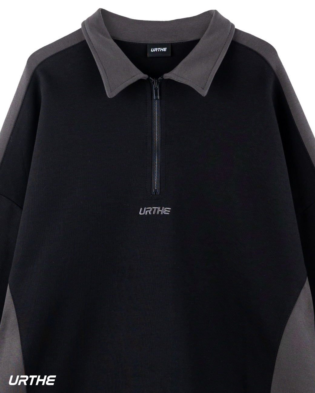 URTHE - เสื้อโปโล Oversized เเขนยาว รุ่น POLO ZIP SWEATER