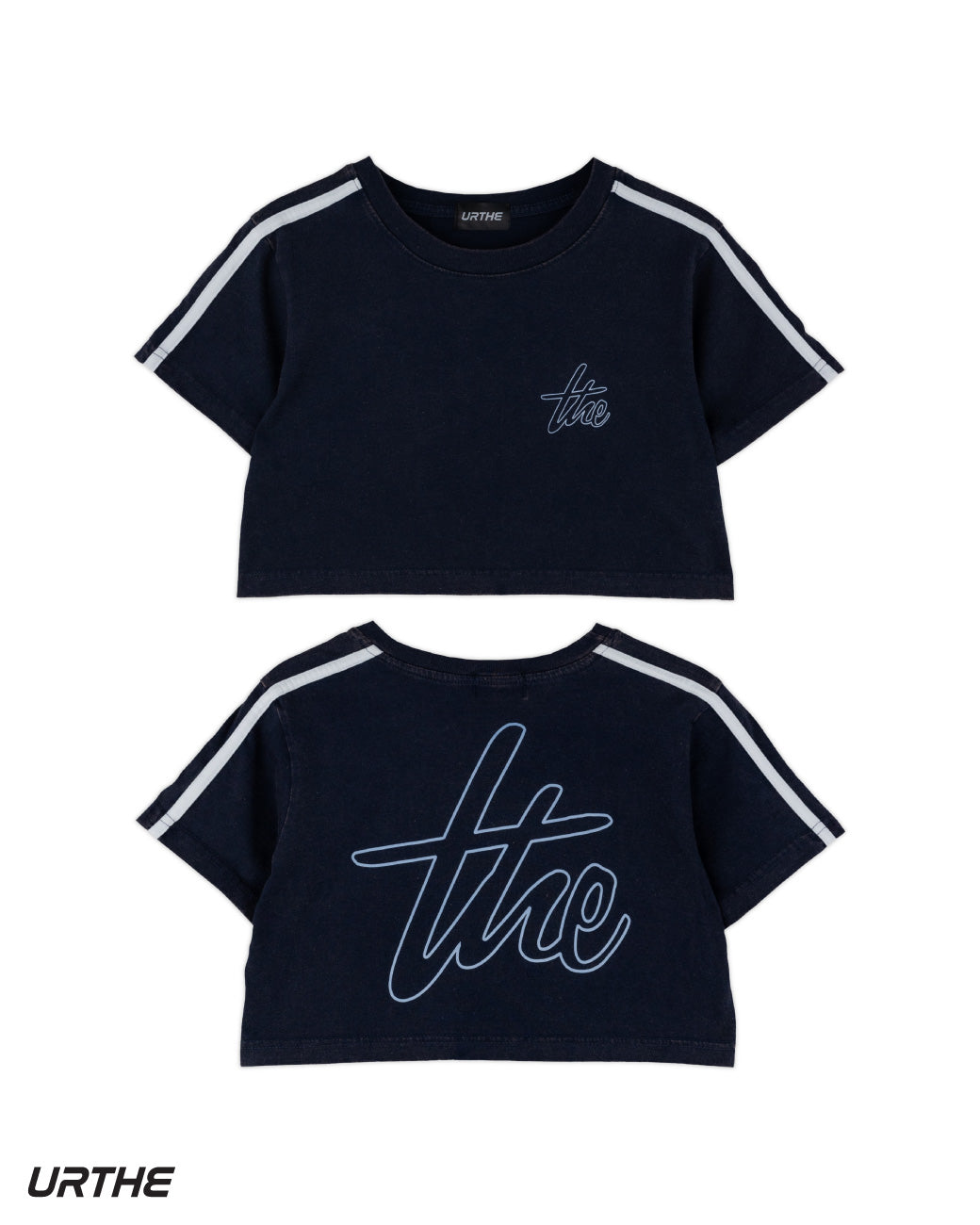 URTHE - เสื้อครอป ผ้าฟอก สกรีนลาย รุ่น SOFT ACID CROP