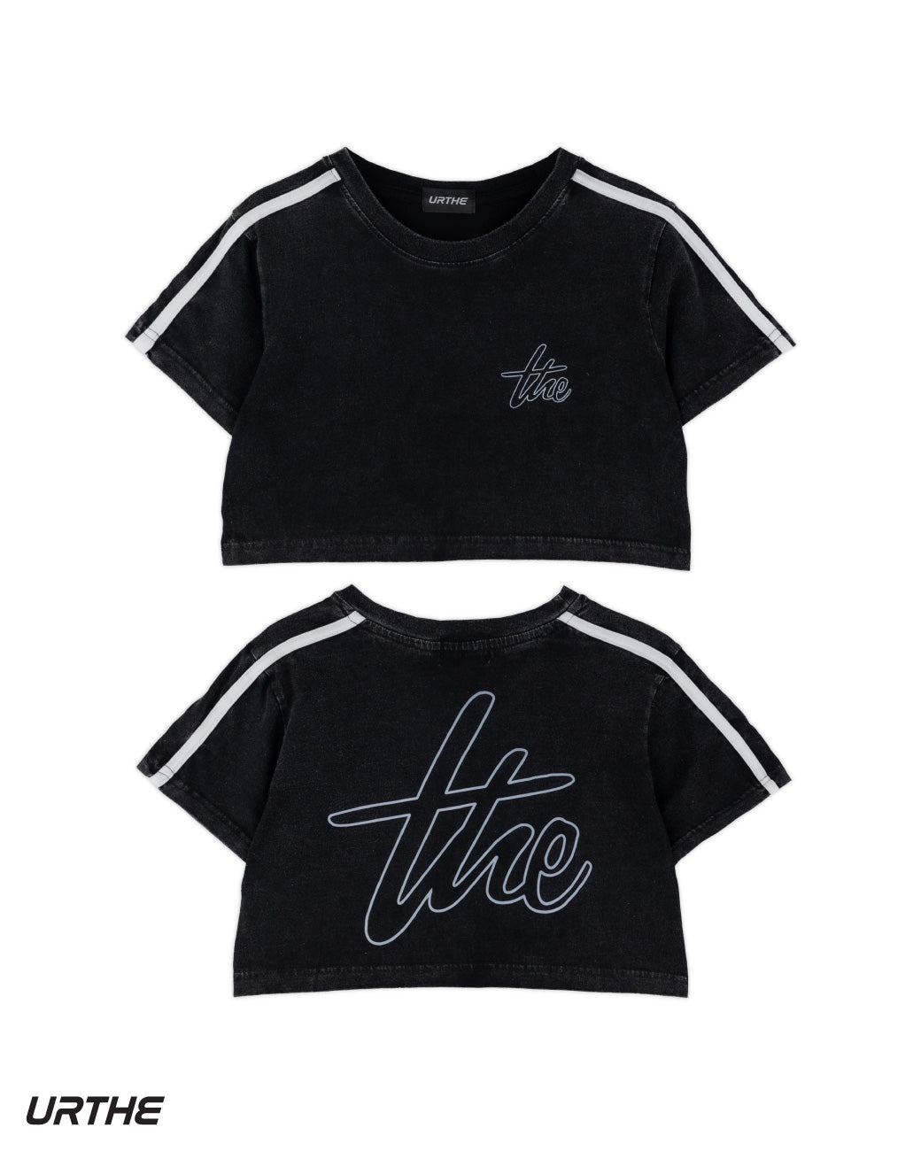 URTHE - เสื้อครอป ผ้าฟอก สกรีนลาย รุ่น SOFT ACID CROP