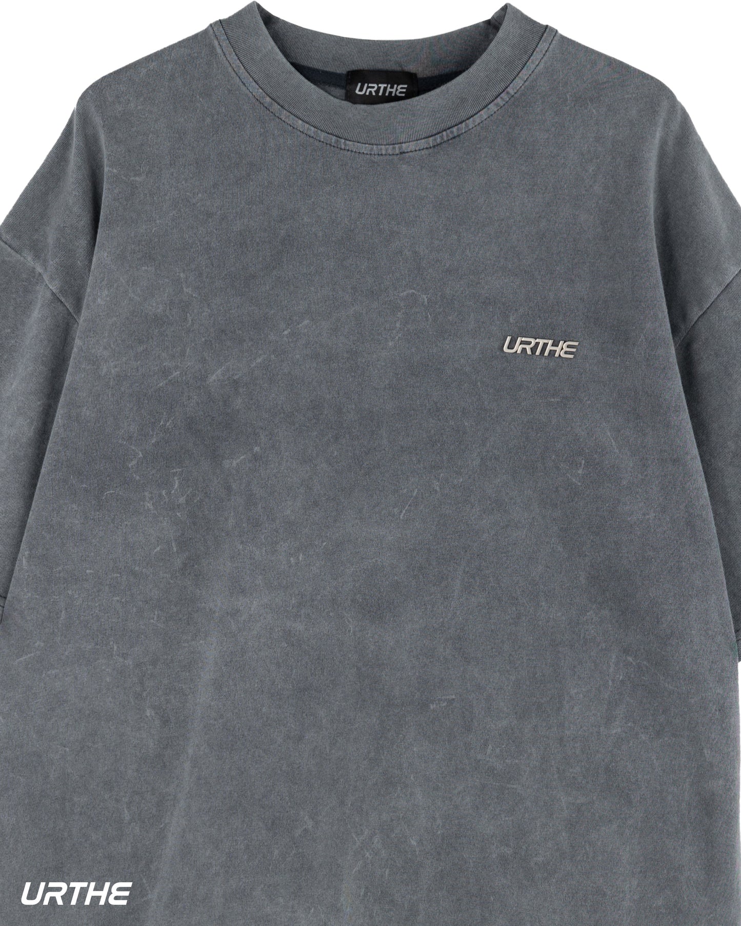 URTHE - เสื้อยืด ผ้าฟอก เเขนสั้น Oversized รุ่น TS 3D METAL