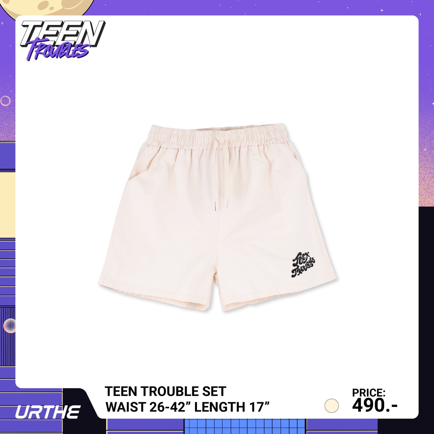 URTHE - กางเกง ขาสั้น ปักลาย รุ่น TEEN TROUBLE Col. TEEN TROUBLES