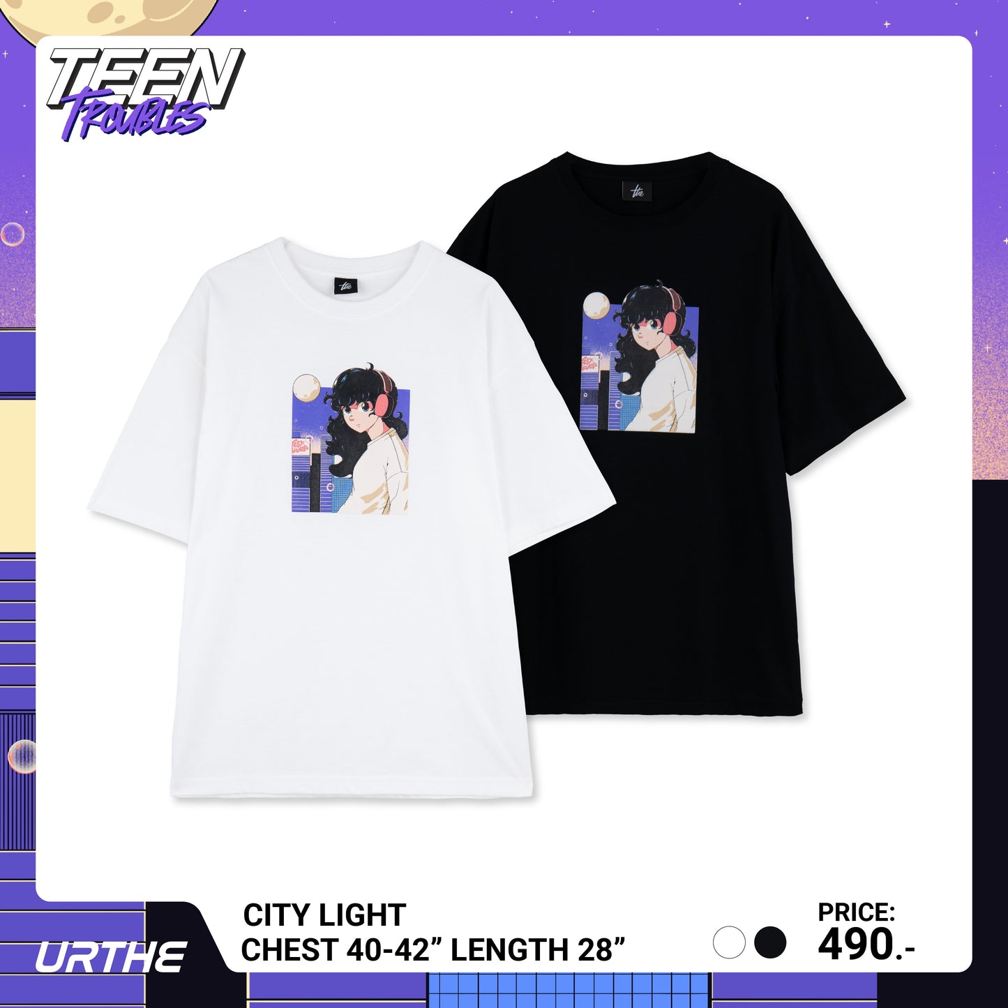 URTHE - เสื้อยืด แขนสั้น สกรีนลาย รุ่น CITY LIGHT Col. TEEN TROUBLES