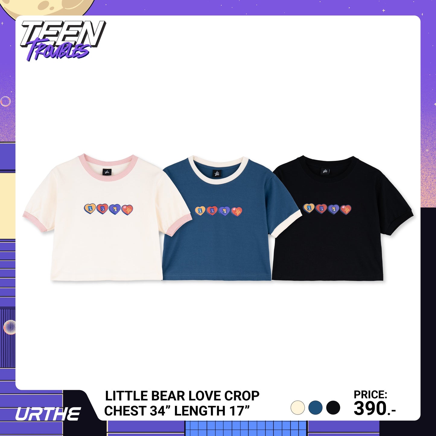 URTHE - เสื้อยืดครอป แขนสั้น สกรีนลาย รุ่น LITTLE BEAR LOVE CROP Col. TEEN TROUBLES