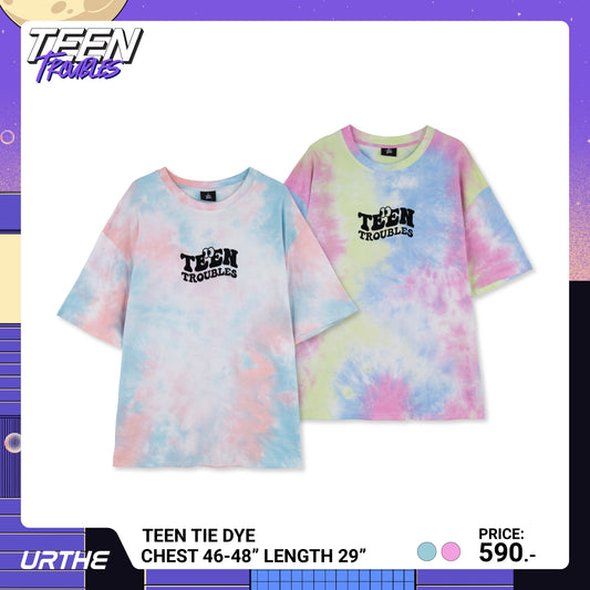 URTHE - เสื้อยืด แขนสั้น ปักลาย สีมัดย้อม รุ่น TEEN TIE DYE Col. TEEN TROUBLES