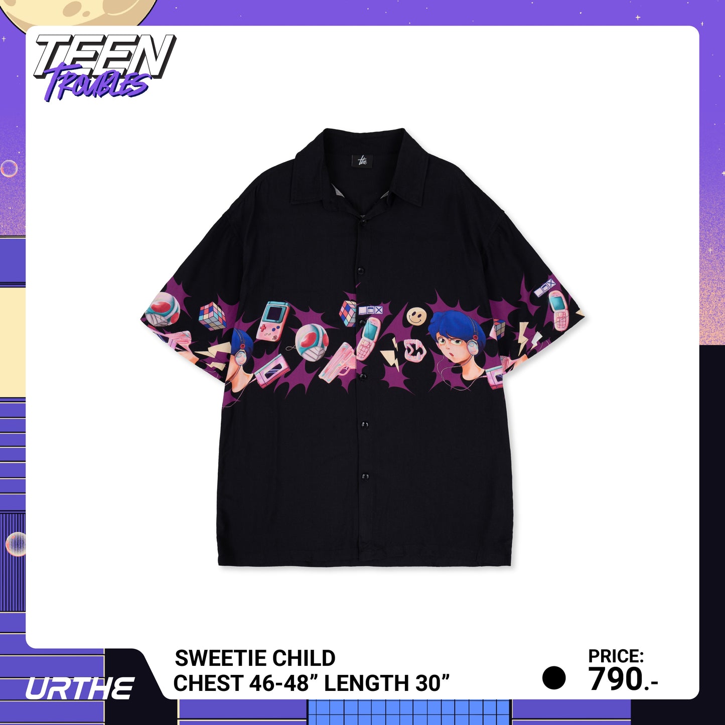 URTHE - เสื้อเชิ้ต แขนสั้น พิมพ์ลาย รุ่น SWEETIE CHILD Col. TEEN TROUBLES