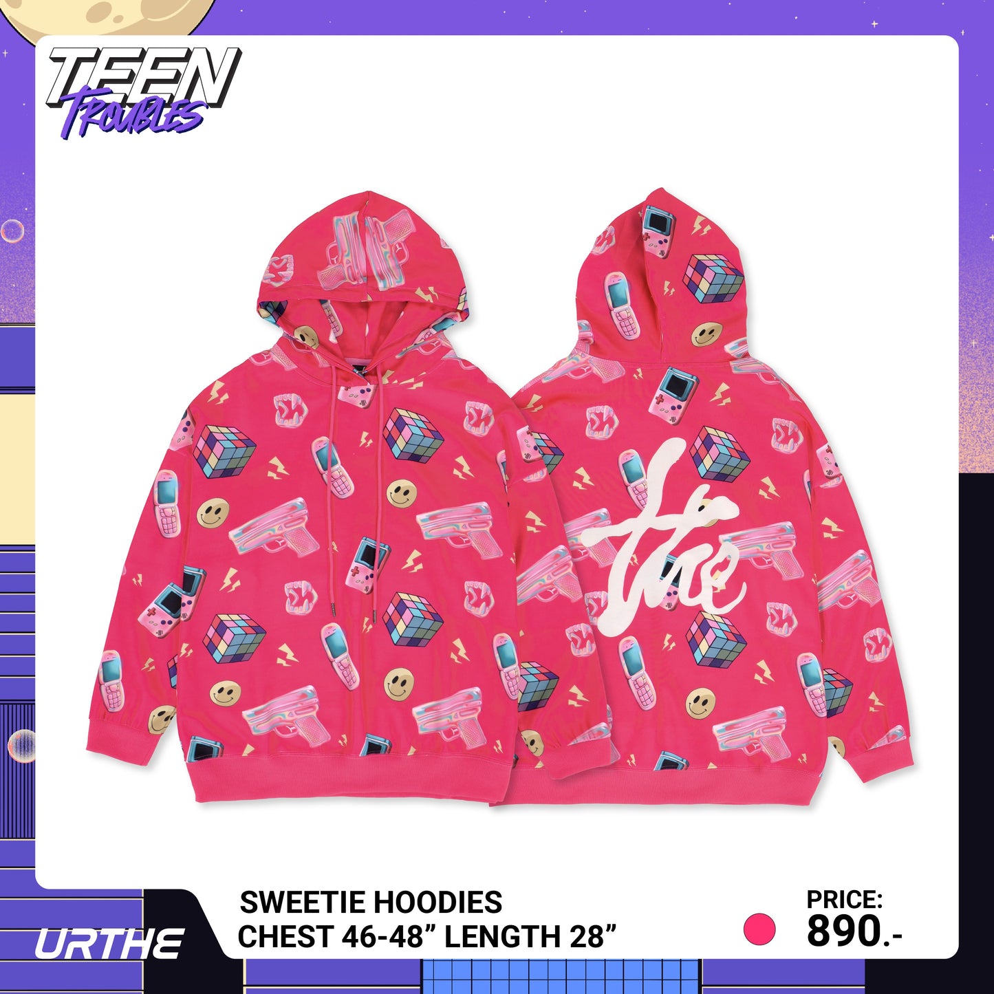 URTHE - เสื้อฮู้ด แขนยาว พิมพ์ลาย รุ่น SWEETIE HOODIES Col. TEEN TROUBLES