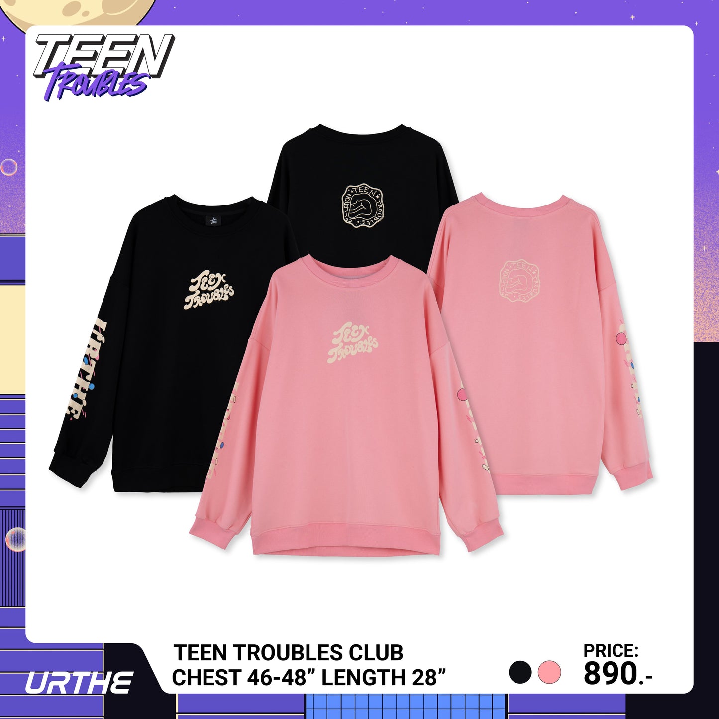 URTHE - เสื้อสเวตเตอร์ แขนยาว สกรีนลาย รุ่น TEEN TROUBLES CLUB Col. TEEN TROUBLES