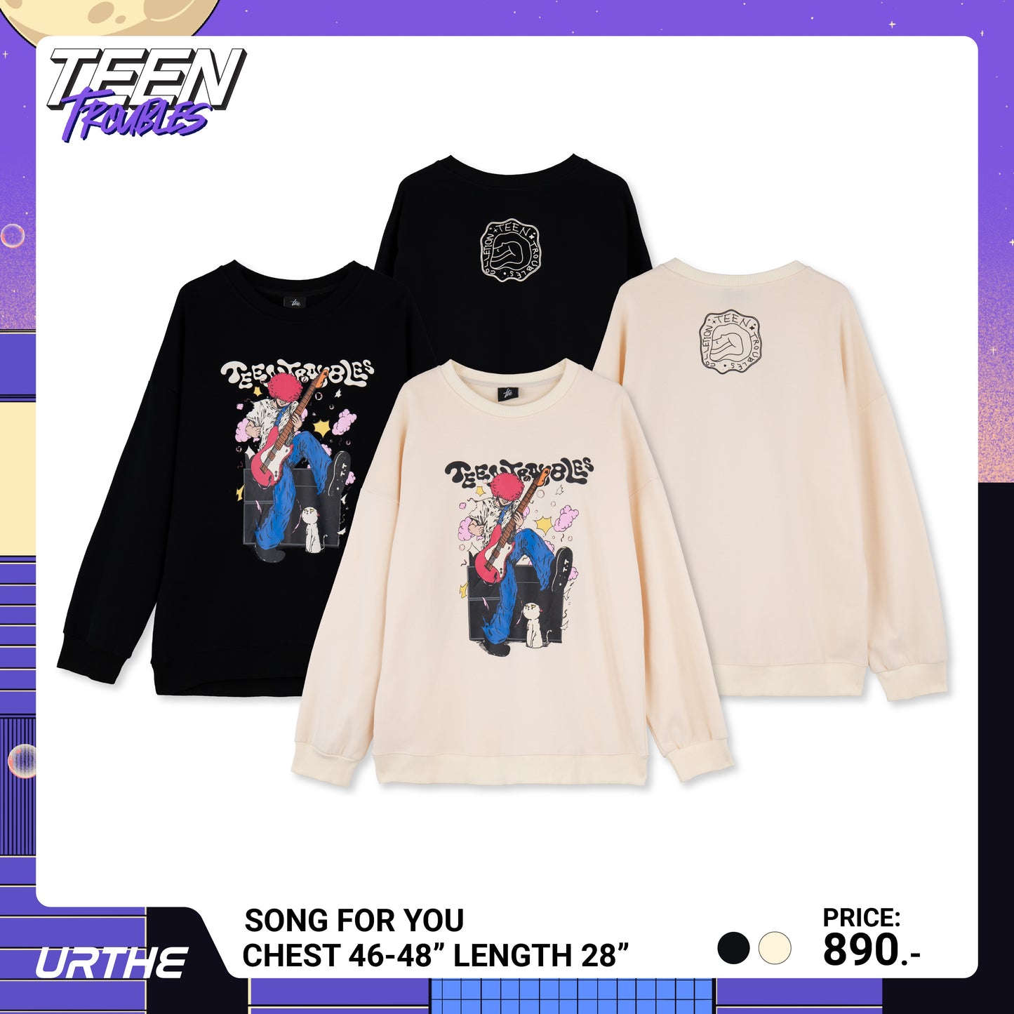 URTHE - เสื้อสเวตเตอร์ แขนยาว สกรีนลาย รุ่น SONG FOR YOU Col. TEEN TROUBLES