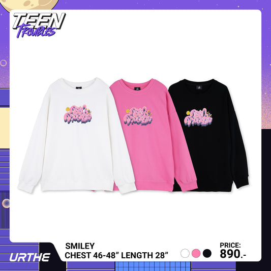 URTHE - เสื้อสเวตเตอร์ แขนยาว สกรีนลาย รุ่น SMILEY Col. TEEN TROUBLES