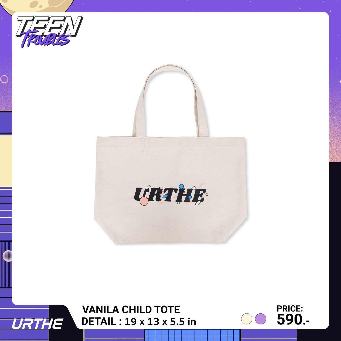 URTHE - กระเป๋าผ้าแคนวาส สกรีนลาย รุ่น VANILA CHILD TOTE Col. TEEN TROUBLES