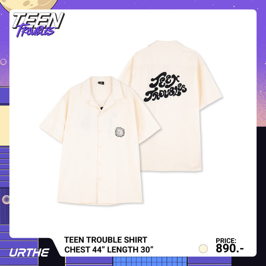 URTHE - เสื้อเชิ้ต แขนสั้น ปักลาย รุ่น TEEN TROUBLE Col. TEEN TROUBLES