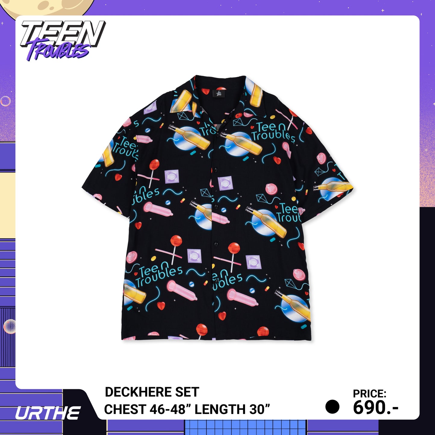 URTHE - เสื้อเชิ้ต แขนสั้น พิมพ์ลาย รุ่น DECKHERE Col. TEEN TROUBLES