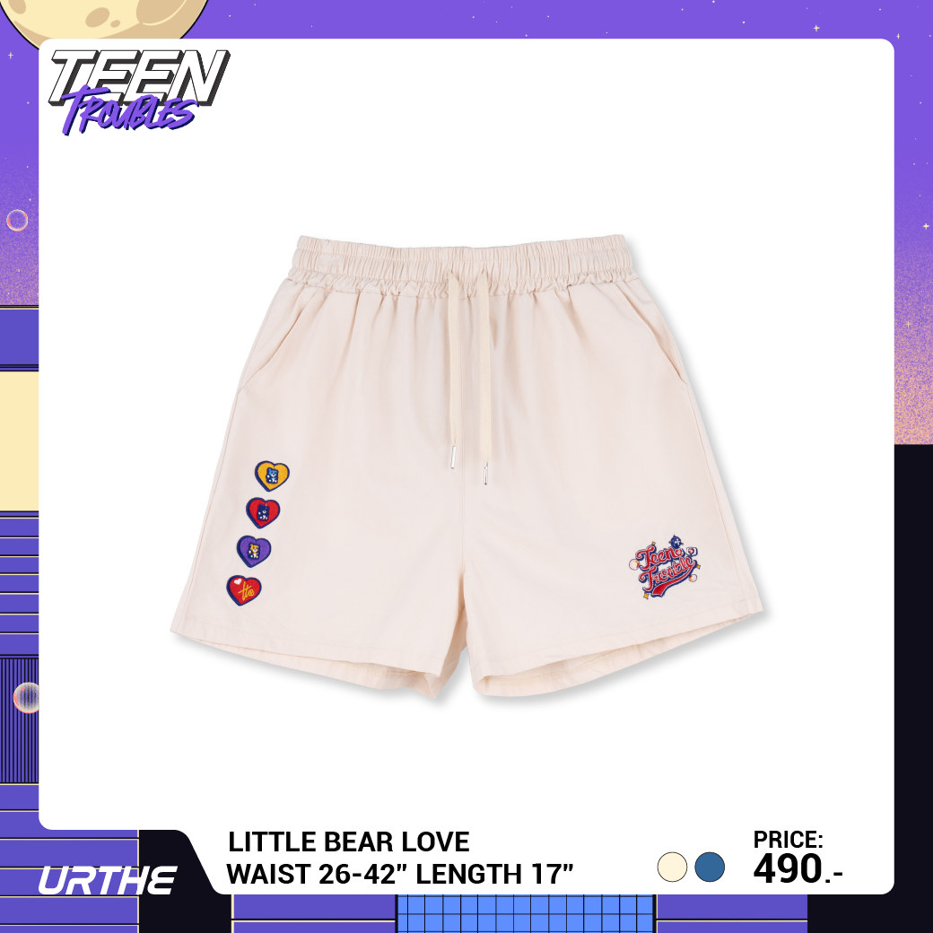 URTHE - กางเกง ขาสั้น ผ้าร่ม ปักลาย รุ่น LITTLE BEAR LOVE Col. TEEN TROUBLES