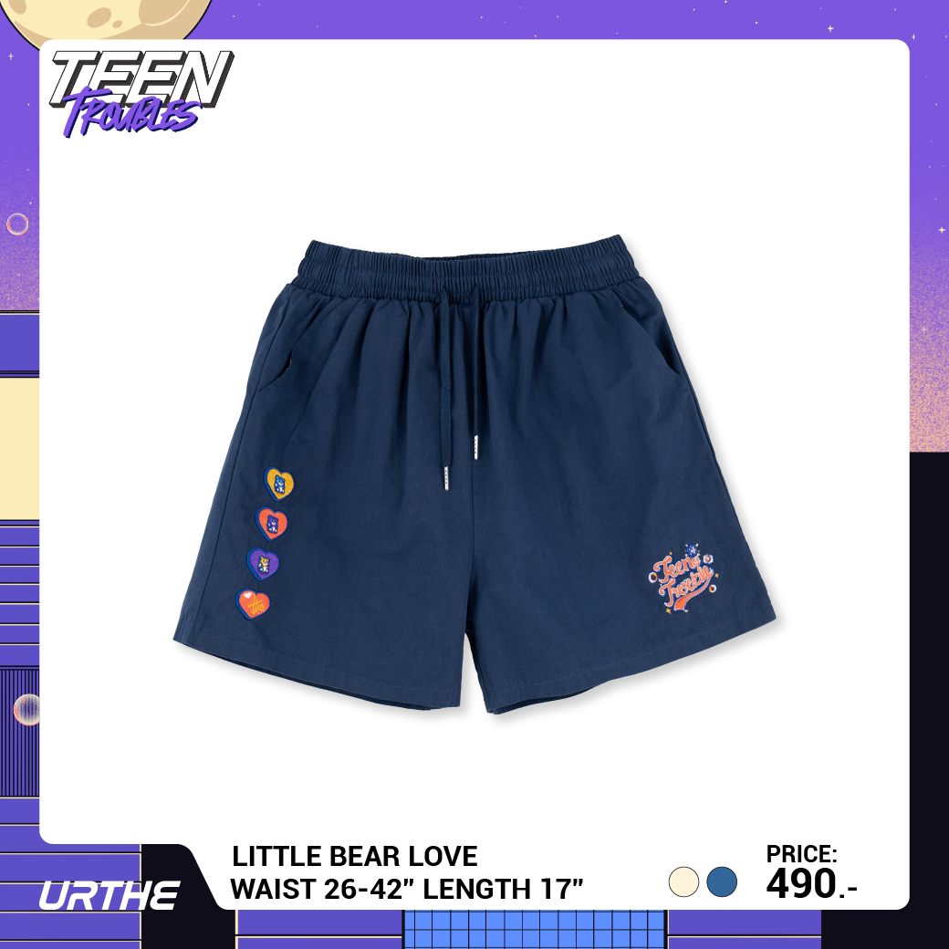 URTHE - กางเกง ขาสั้น ผ้าร่ม ปักลาย รุ่น LITTLE BEAR LOVE Col. TEEN TROUBLES