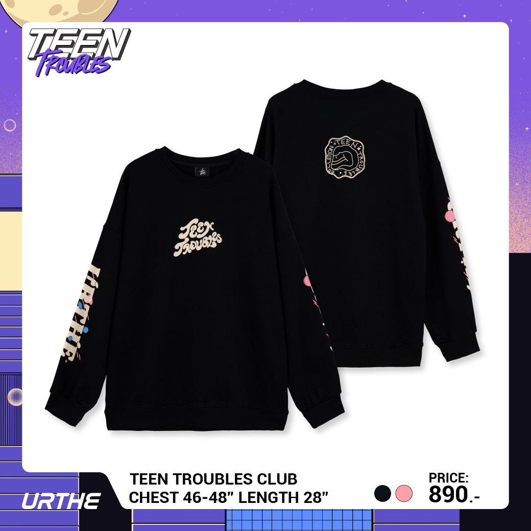 URTHE - เสื้อสเวตเตอร์ แขนยาว สกรีนลาย รุ่น TEEN TROUBLES CLUB Col. TEEN TROUBLES