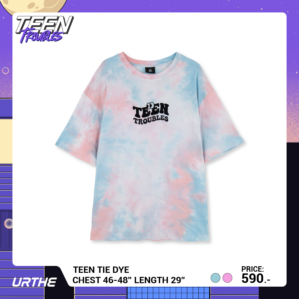 URTHE - เสื้อยืด แขนสั้น ปักลาย สีมัดย้อม รุ่น TEEN TIE DYE Col. TEEN TROUBLES