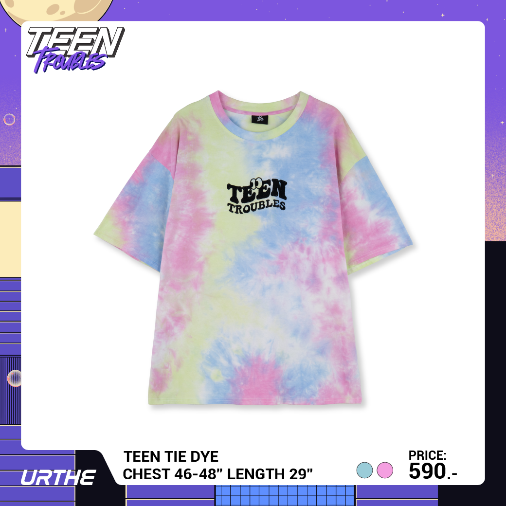 URTHE - เสื้อยืด แขนสั้น ปักลาย สีมัดย้อม รุ่น TEEN TIE DYE Col. TEEN TROUBLES