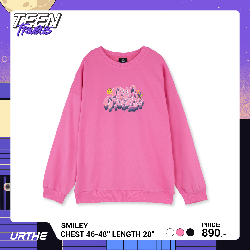 URTHE - เสื้อสเวตเตอร์ แขนยาว สกรีนลาย รุ่น SMILEY Col. TEEN TROUBLES