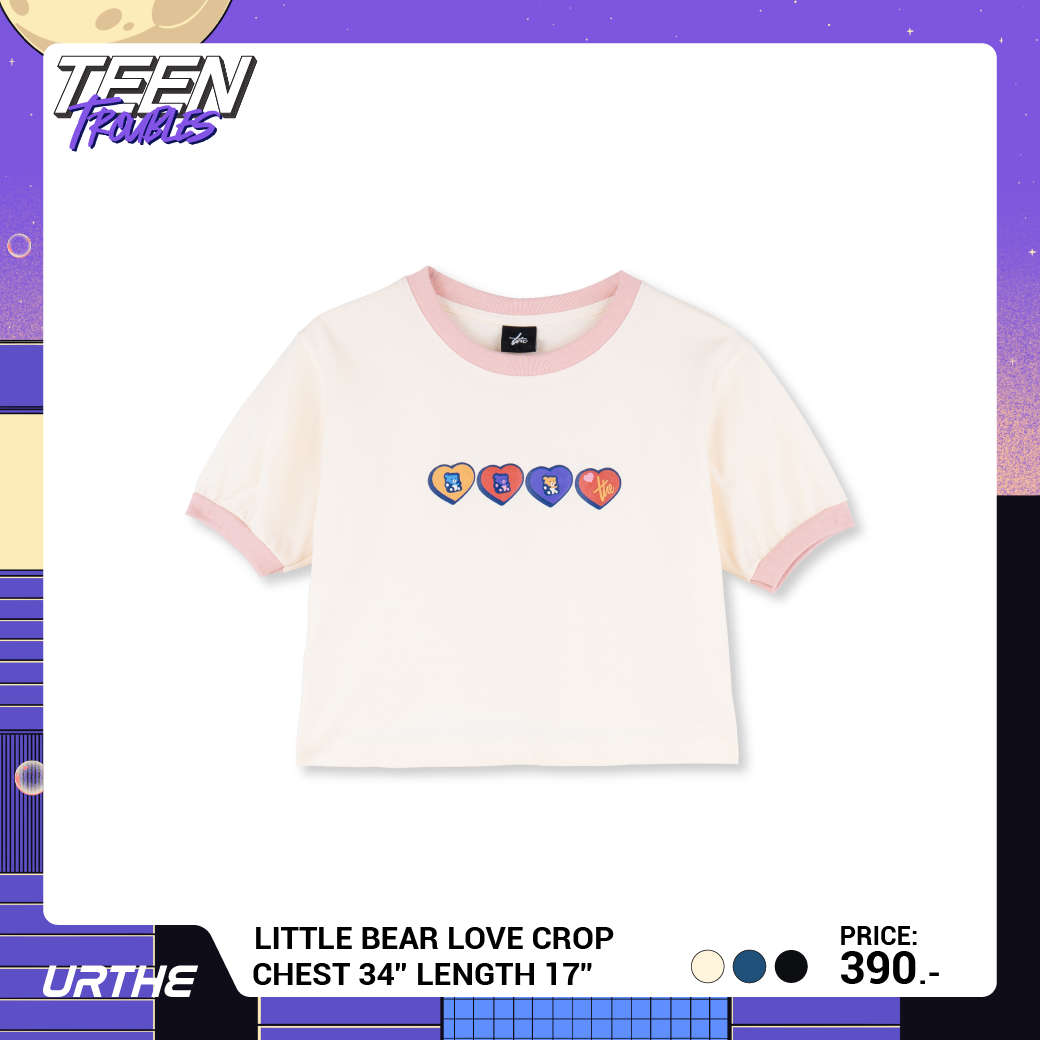 URTHE - เสื้อยืดครอป แขนสั้น สกรีนลาย รุ่น LITTLE BEAR LOVE CROP Col. TEEN TROUBLES