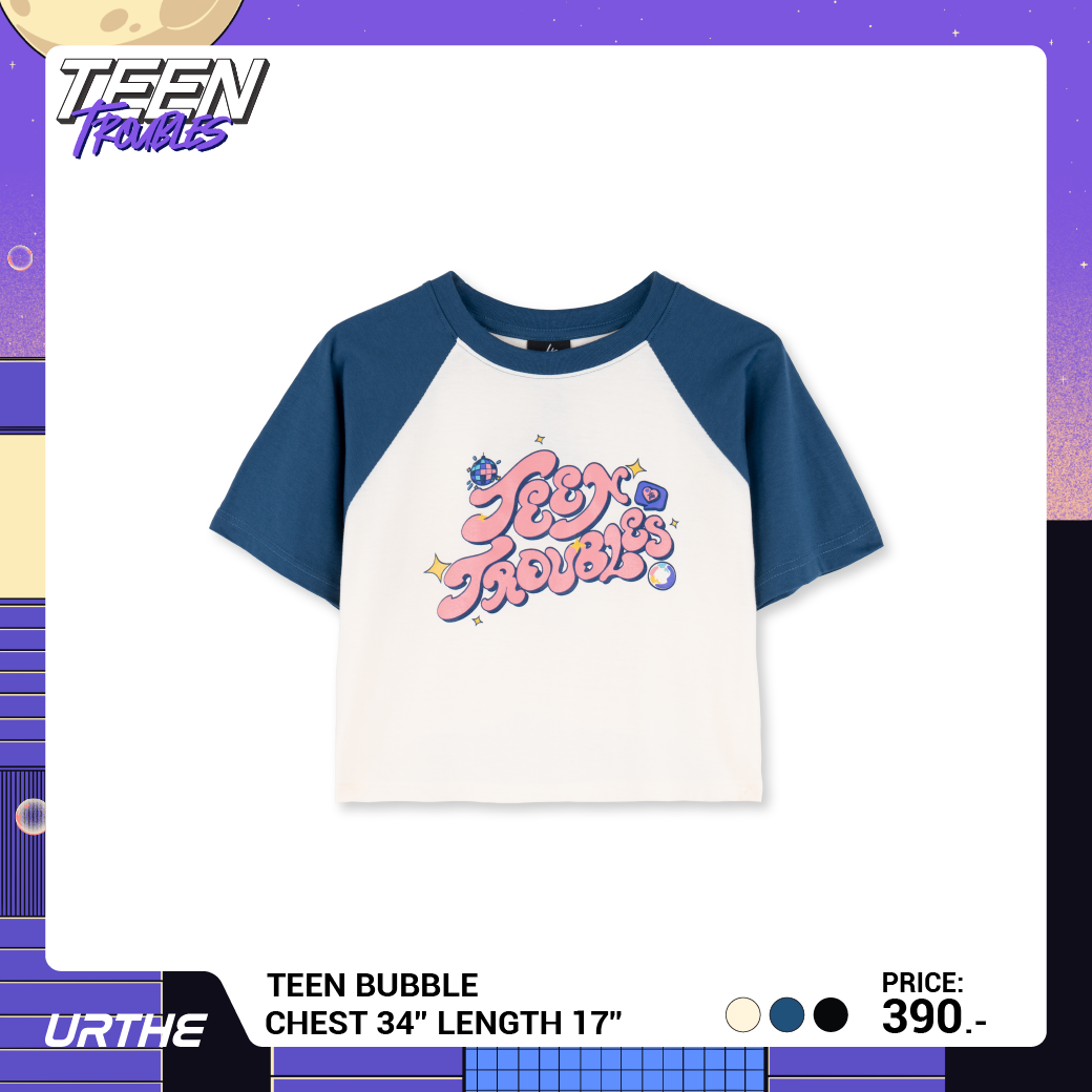 URTHE - เสื้อยืดครอป แขนสั้น สกรีนลาย รุ่น TEEN BUBBLE Col. TEEN TROUBLES