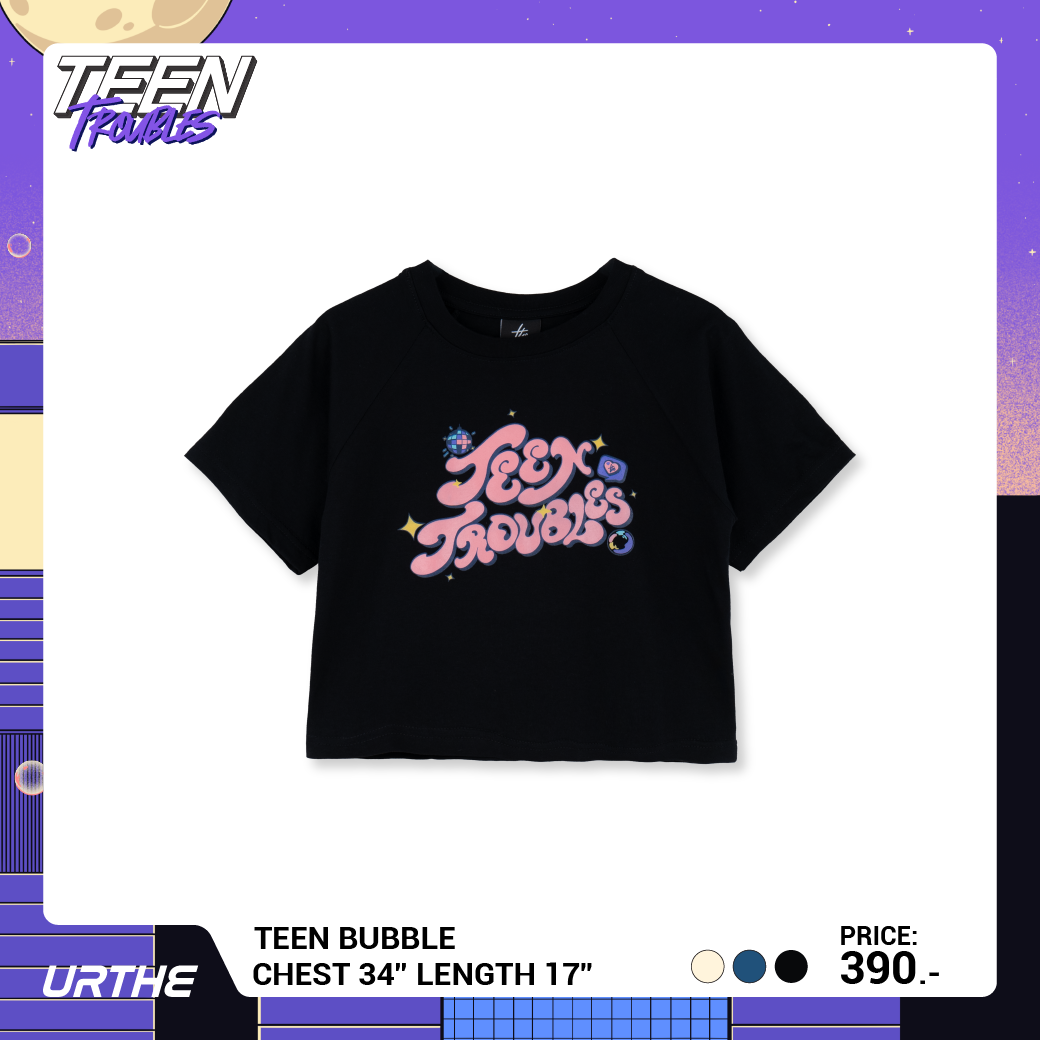 URTHE - เสื้อยืดครอป แขนสั้น สกรีนลาย รุ่น TEEN BUBBLE Col. TEEN TROUBLES